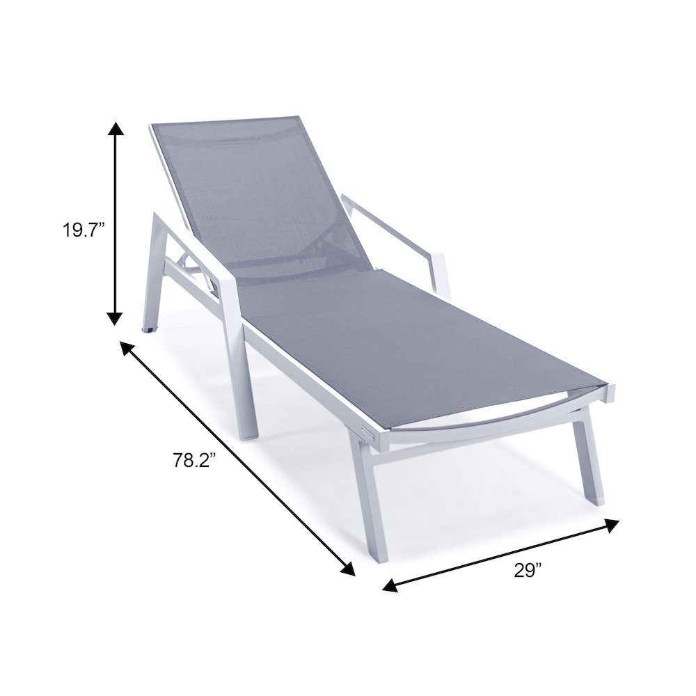 Marlin Patio Chaise Lounge Chair With Armrests in White Aluminum Frame. Picture 16