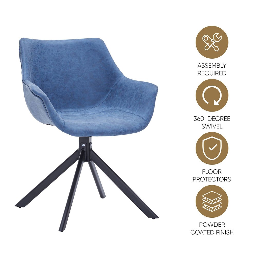 Markley Modern Leather Dining Swival Arm Chair in Light Blue. Picture 6