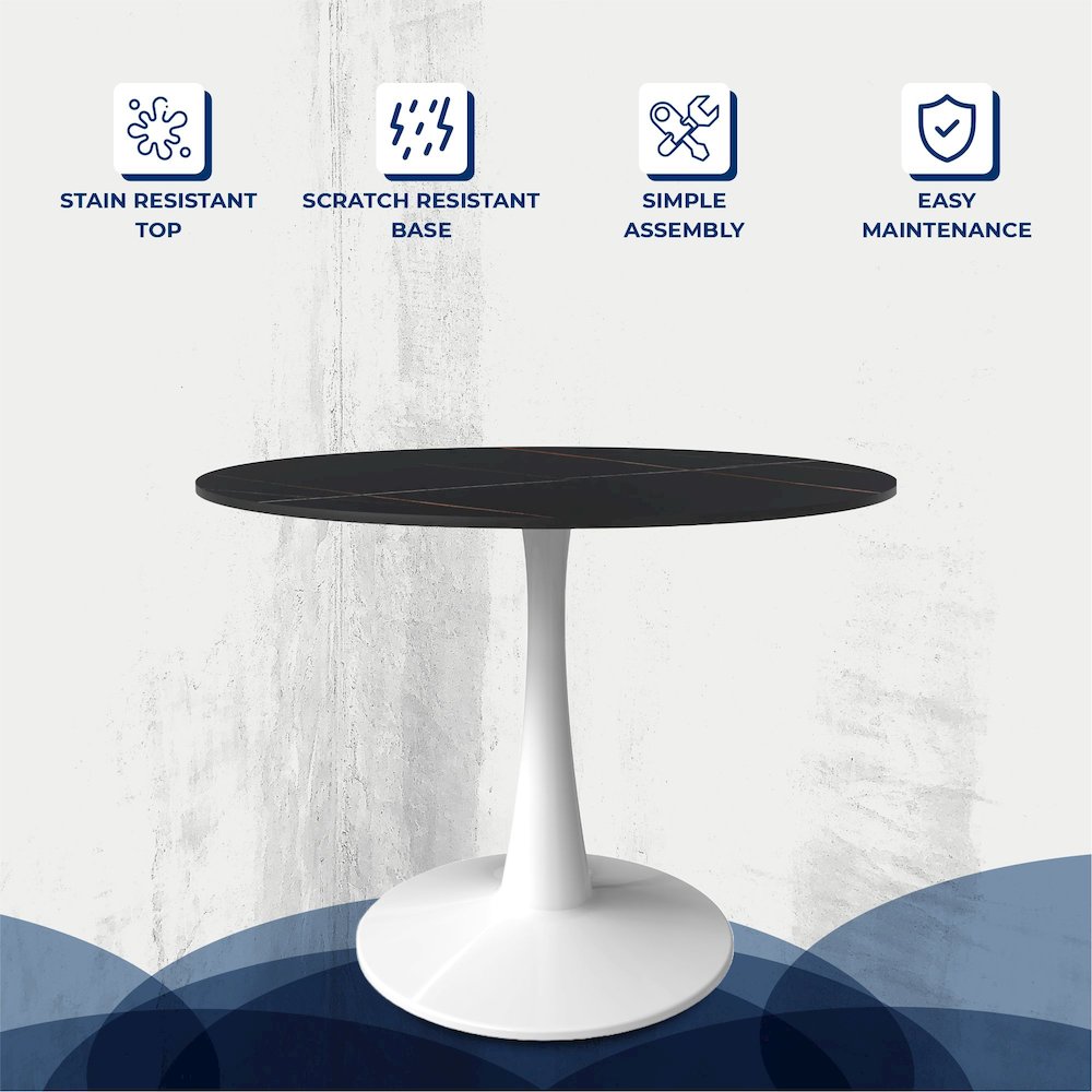 Bristol 40" round dining table White base with Black Sintered stone Top. Picture 21