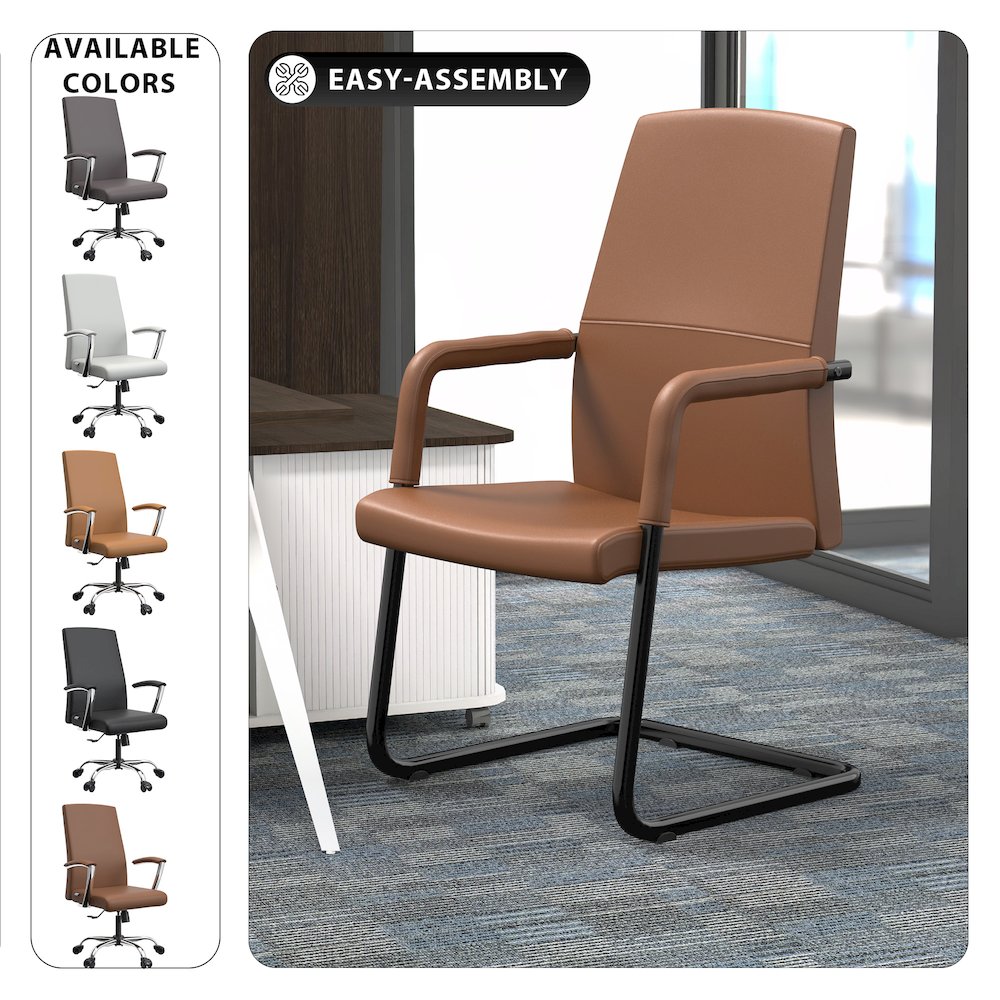 Evander Office Guest Chair in Dark Brown Leather. Picture 4