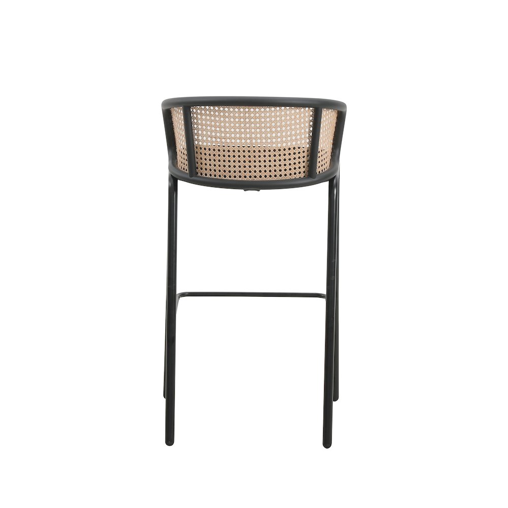 Ervilla Mid-Century Modern Wicker Bar Stool in Black. Picture 7