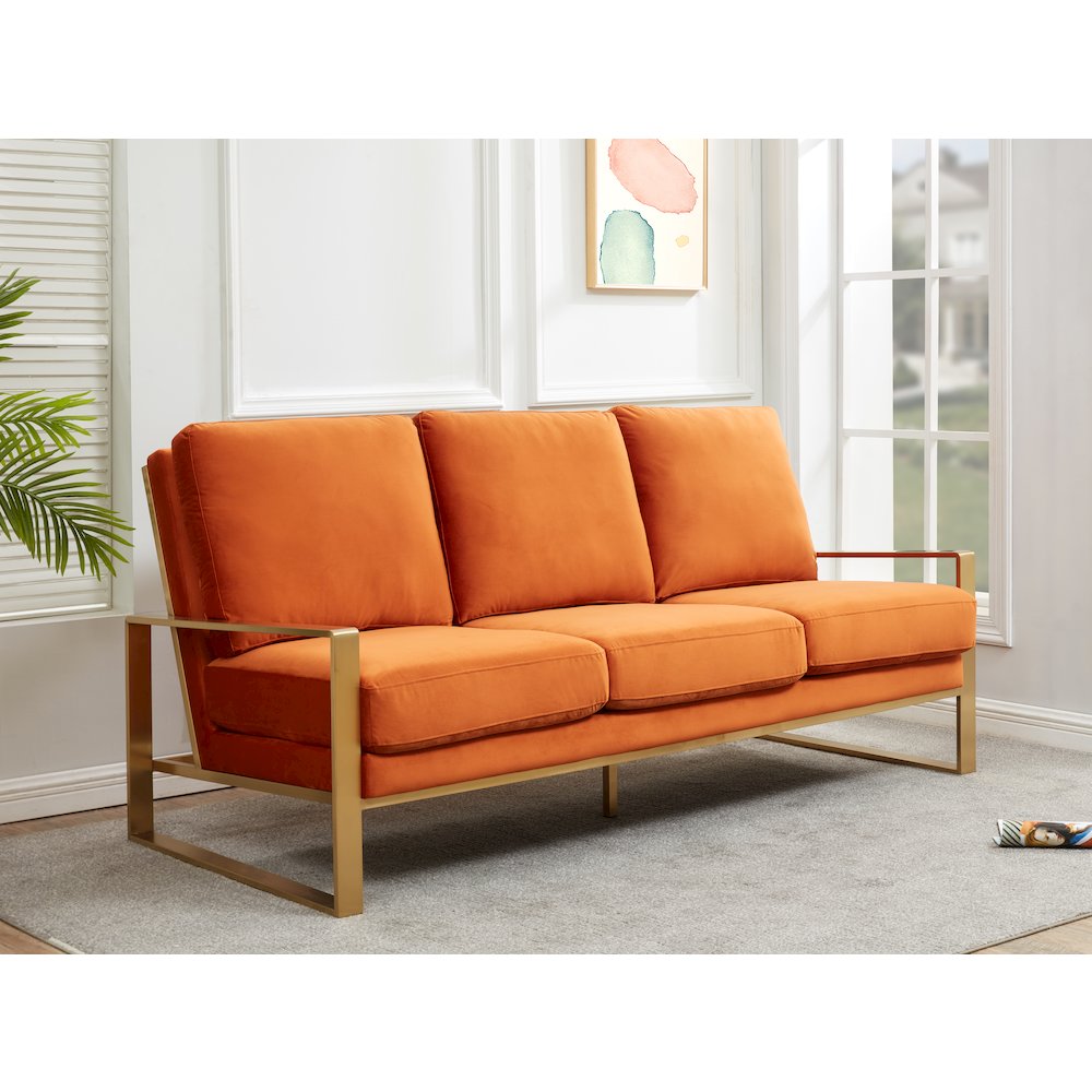 Jefferson Contemporary Modern Design Velvet Sofa With Gold Frame.. Picture 2