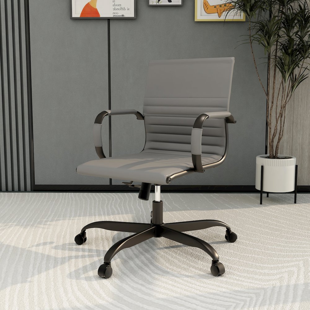 Harris Leather Home Office Chair in Grey With Black Frame. Picture 33