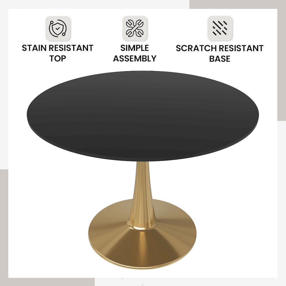 Bristol 40" round dining table Gold Base With Black Top. Picture 12