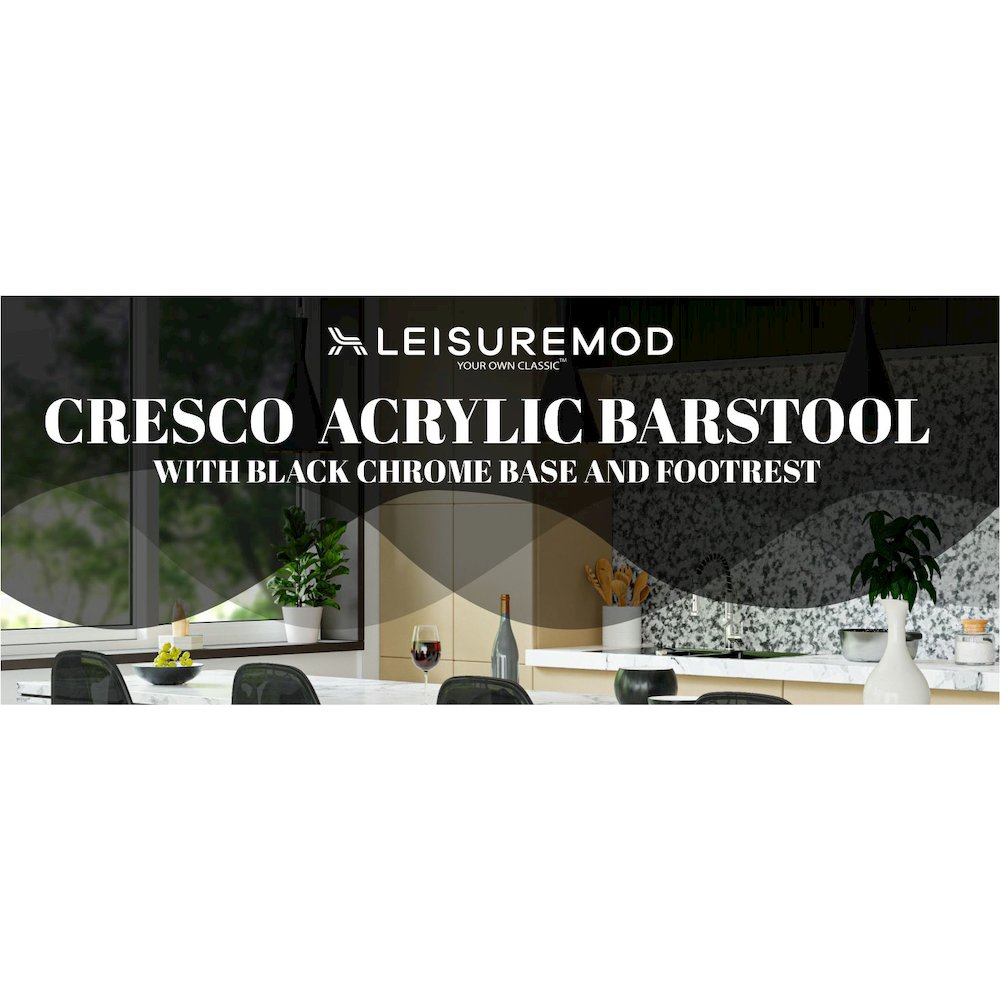 Modern Acrylic Bar stool Cresco Collection Black Base with Trans Black seat. Picture 39