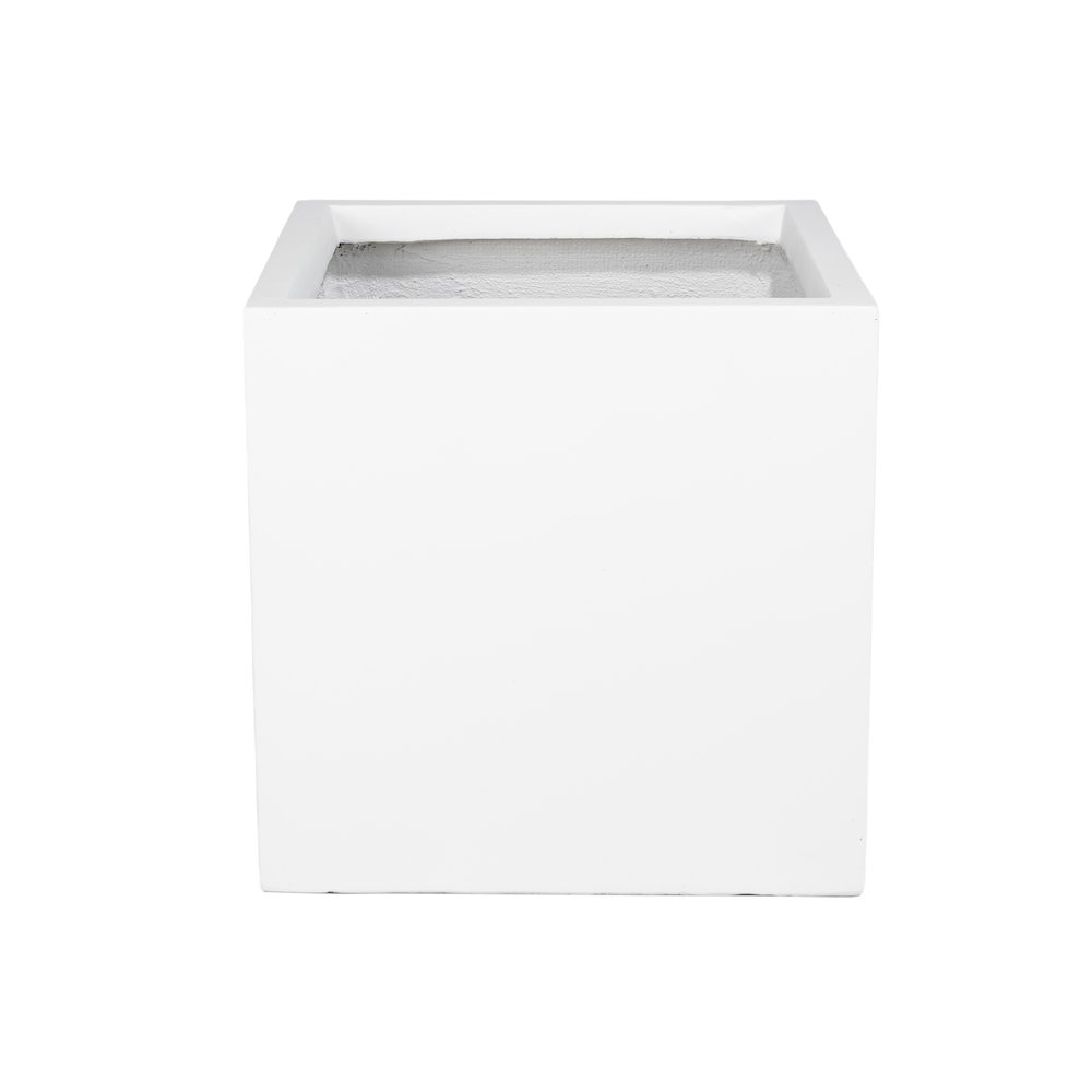 Fern Series Poly Stone Planter 15" Cube in White. Picture 7