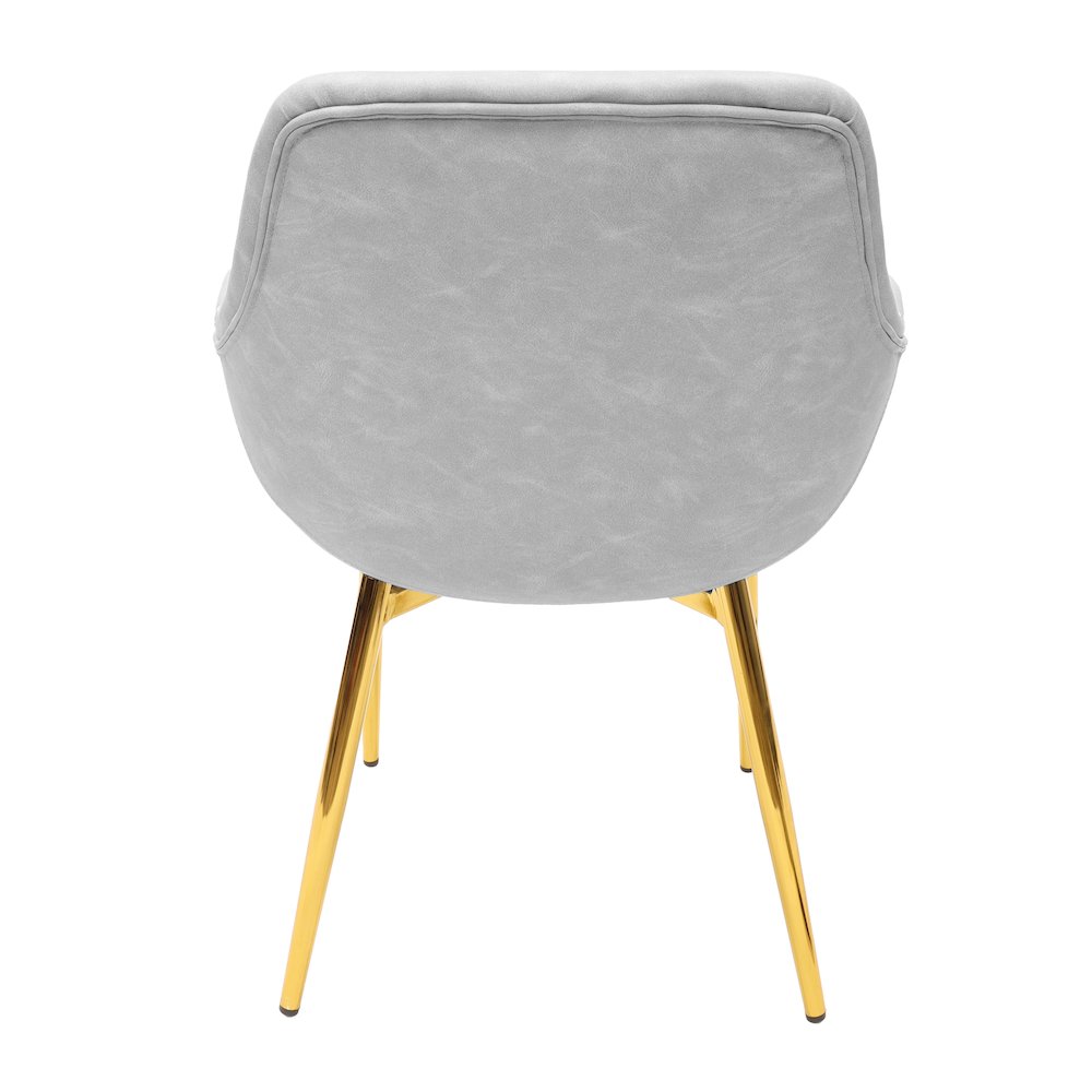 Markley Modern Leather Dining Arm Chair With Gold Metal Legs Light Grey Set of 4. Picture 14