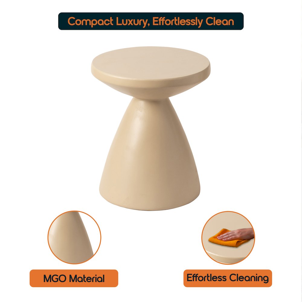 Dune Collection Fiberglass Outdoor Side Table in Beige. Picture 4