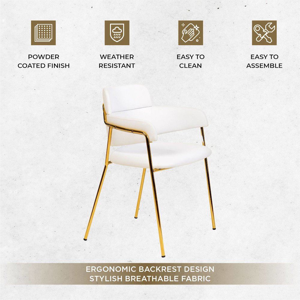 Axis Collection Modern Gold Dining Chair in White - Set of 2. Picture 5