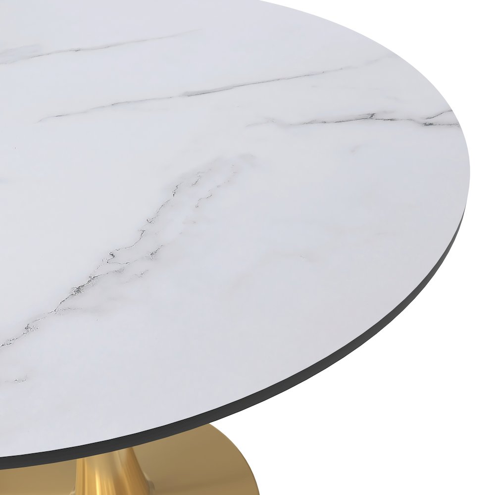 Bristol 35" round dining table Gold Base With White Top. Picture 5