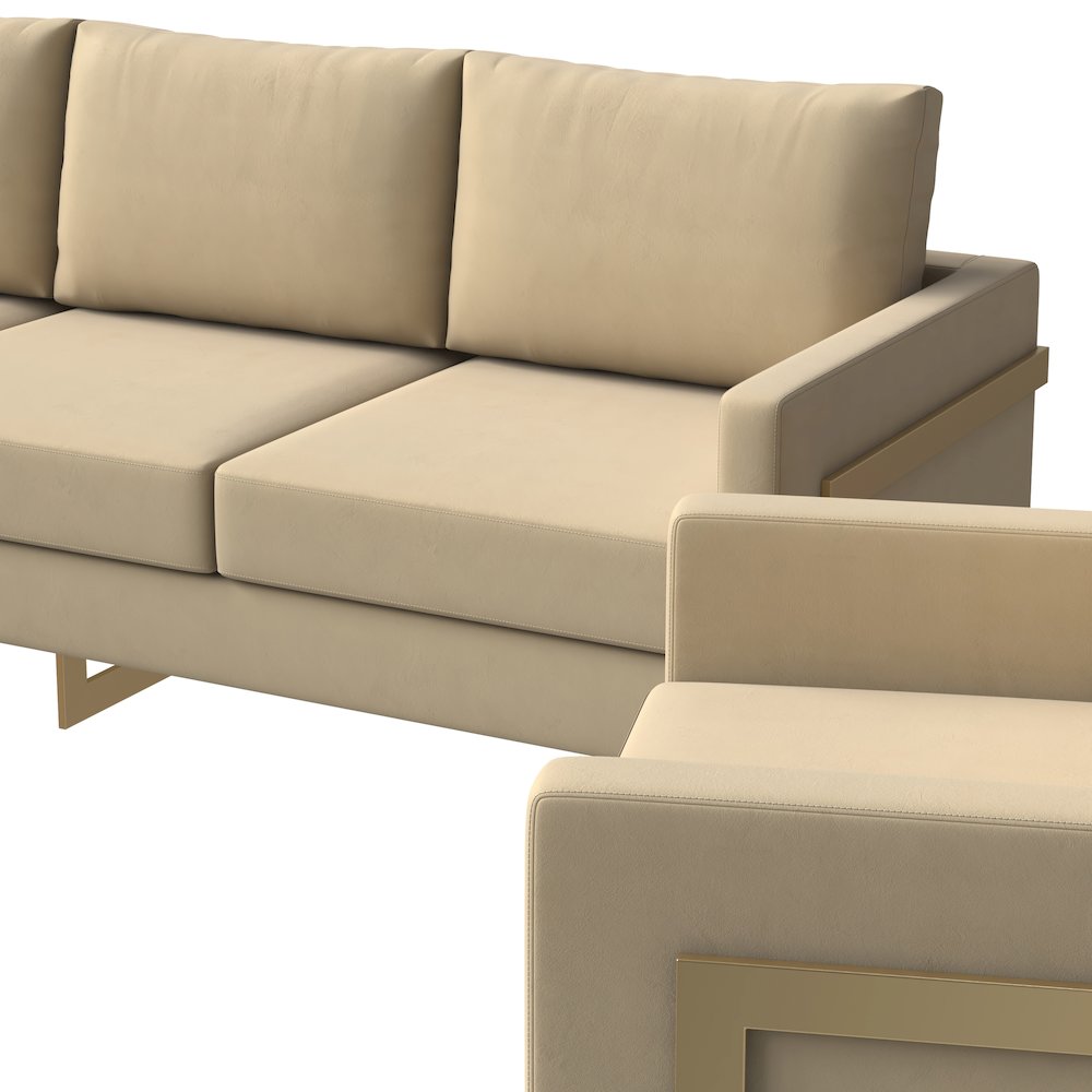 Lincoln 3-Piece Velvet Living Room Sofa Set With Gold Frame. Picture 14