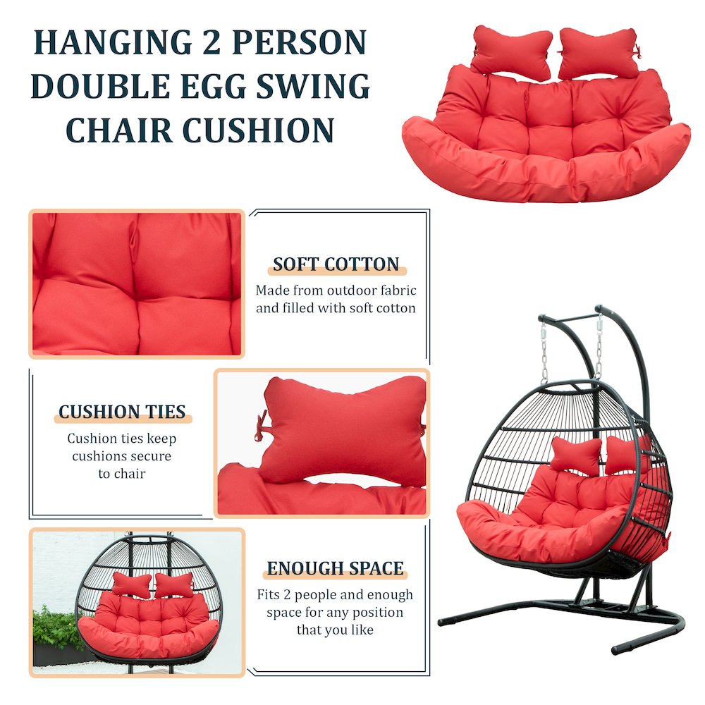 Wicker 2 Person Double Folding Hanging Egg Swing Cushion. Picture 3