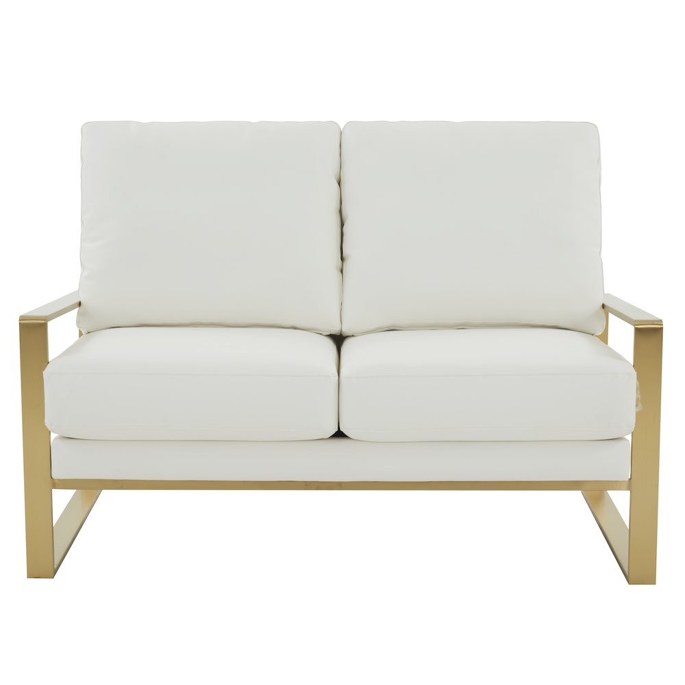 Jefferson - Leather Loveseat - Gold Frame - White. Picture 3