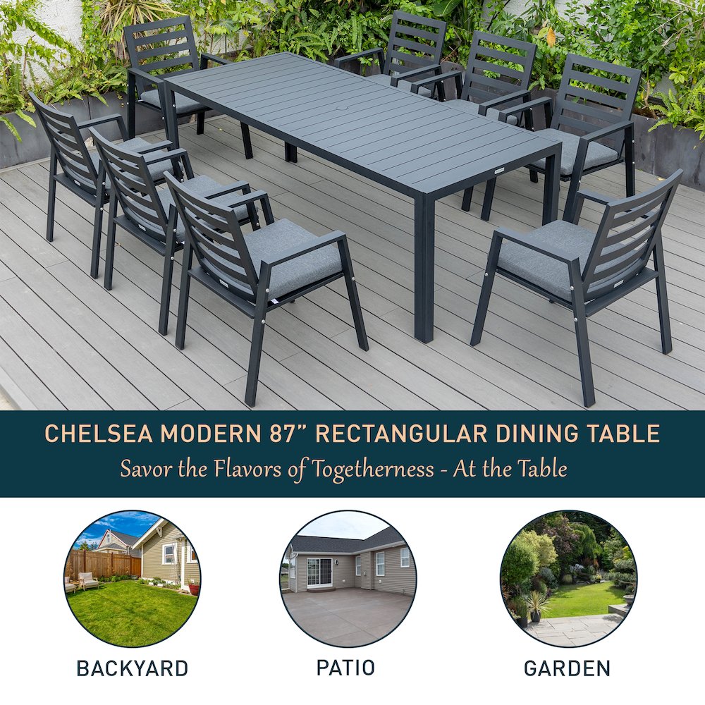 Chelsea Aluminum Outdoor 87" Dining Table in Black. Picture 16