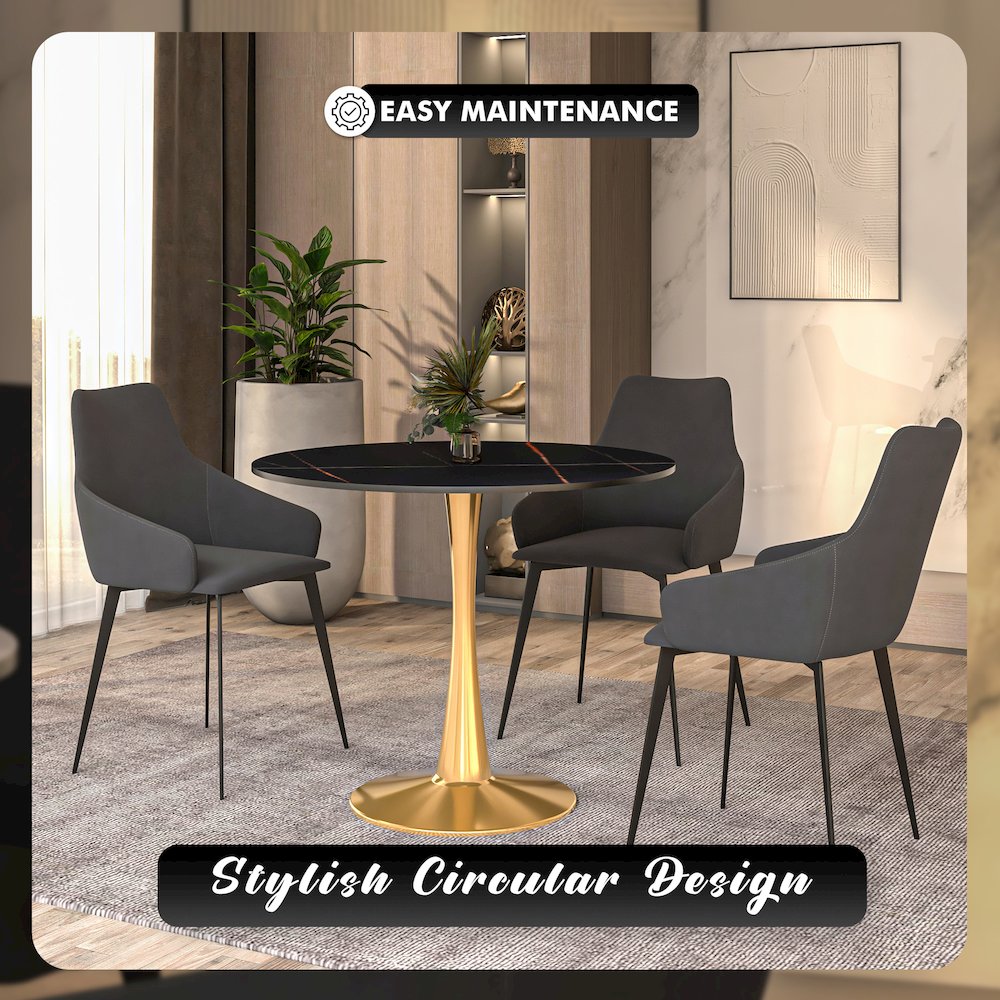 Bristol 31" round dining table Gold base with Black Sintered stone Top. Picture 15