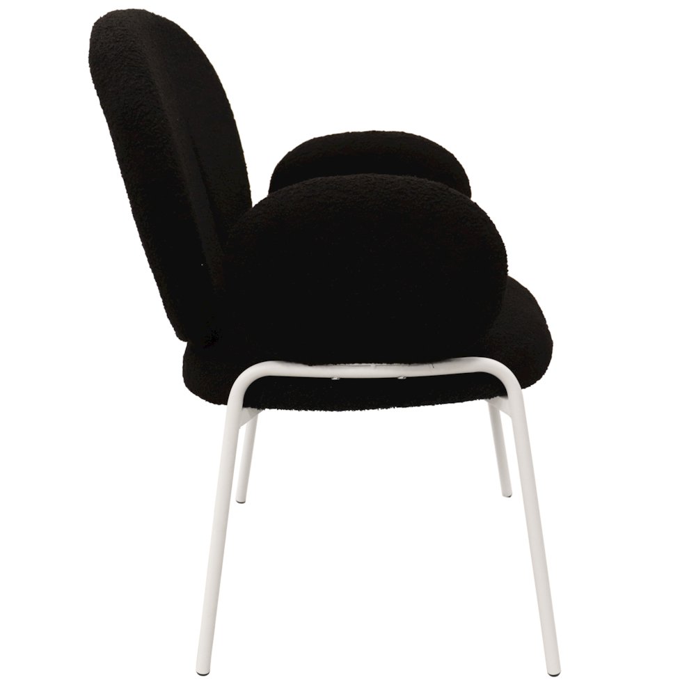 Celestial Series Boucle Dining Arm Chair, White Frame with Black Fabric. Picture 2