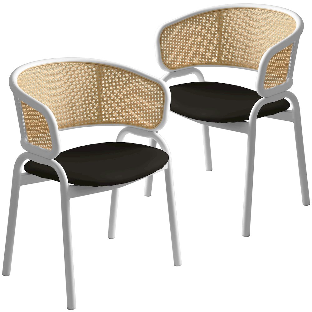 Ervilla - Dining Chair - White frame in Black Leather Set of 2. Picture 9