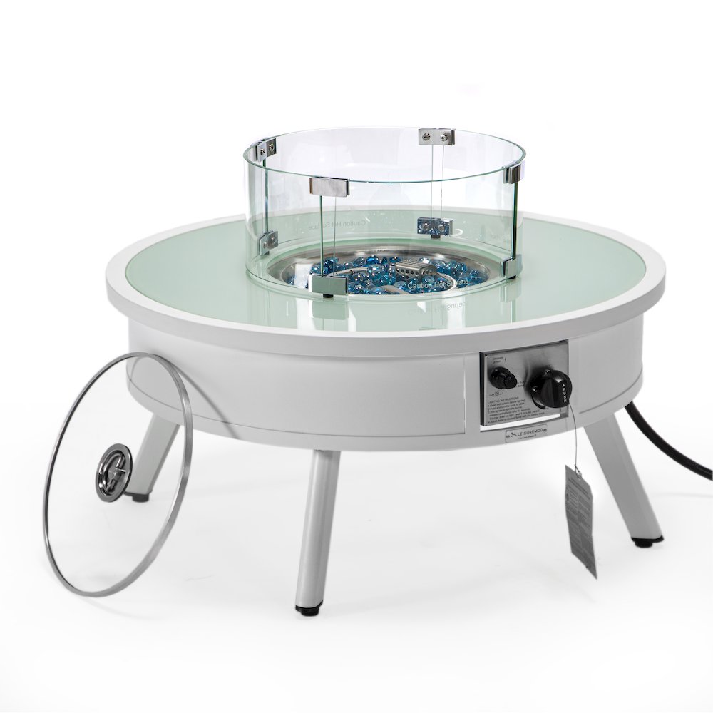 Walbrooke Outdoor Patio Aluminum Round Fire Pit Side Table. Picture 1
