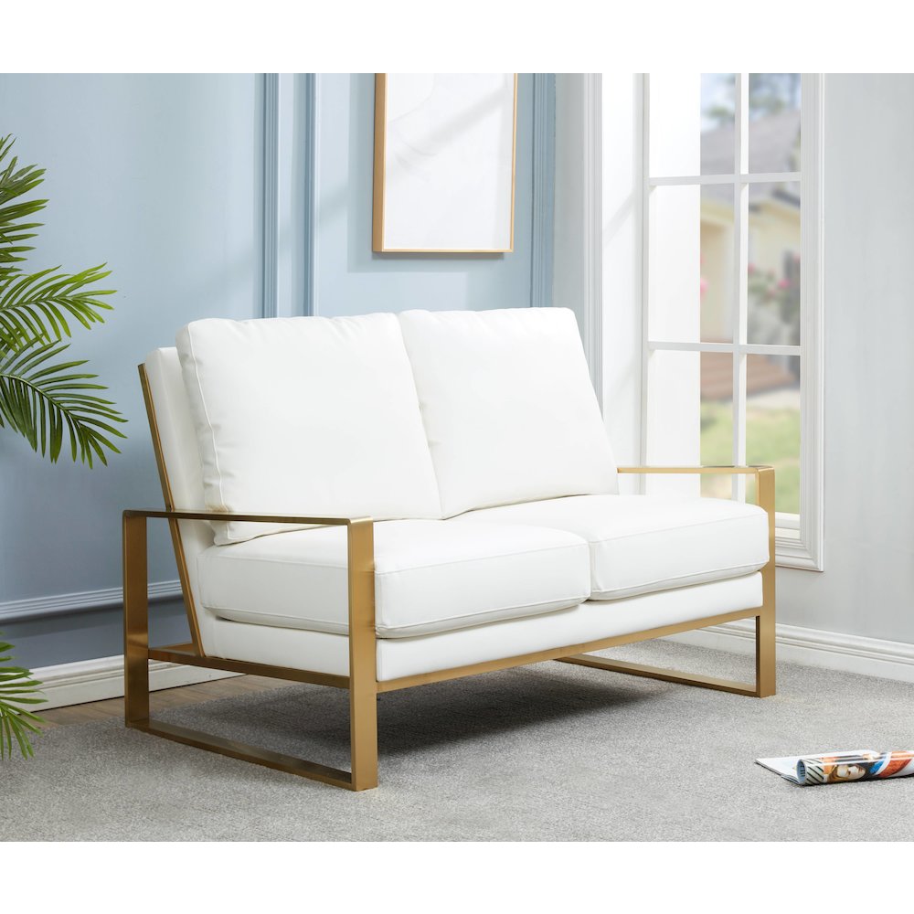 Jefferson - Leather Loveseat - Gold Frame - White. Picture 2