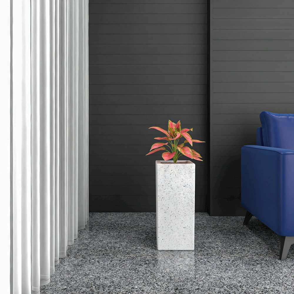 Terra Series Poly Stone Planter in Dotted White 10.2" x 10.2" 23.6" High. Picture 8