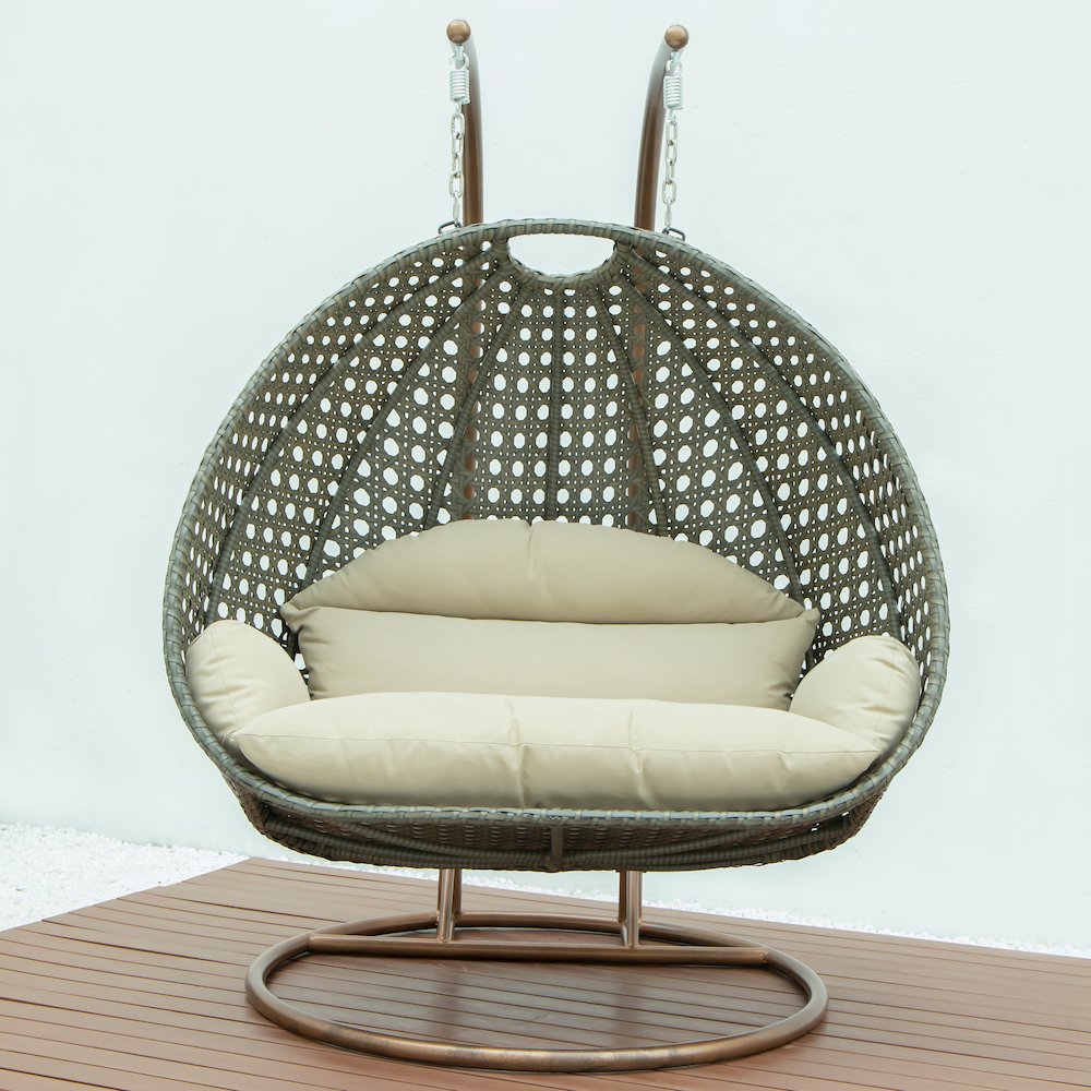 Beige Wicker Hanging 2 person Egg Swing Chair. Picture 10