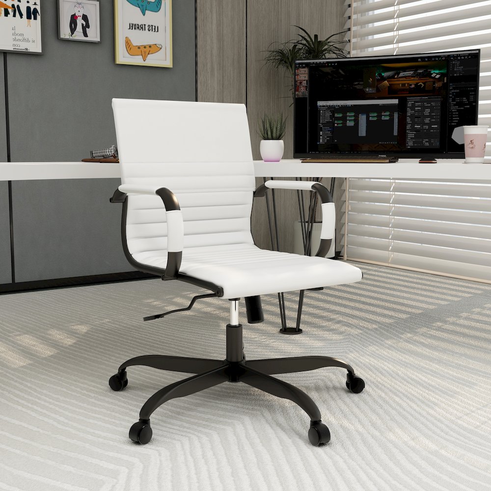 Harris Leather Home Office Chair in White With Black Frame. Picture 8