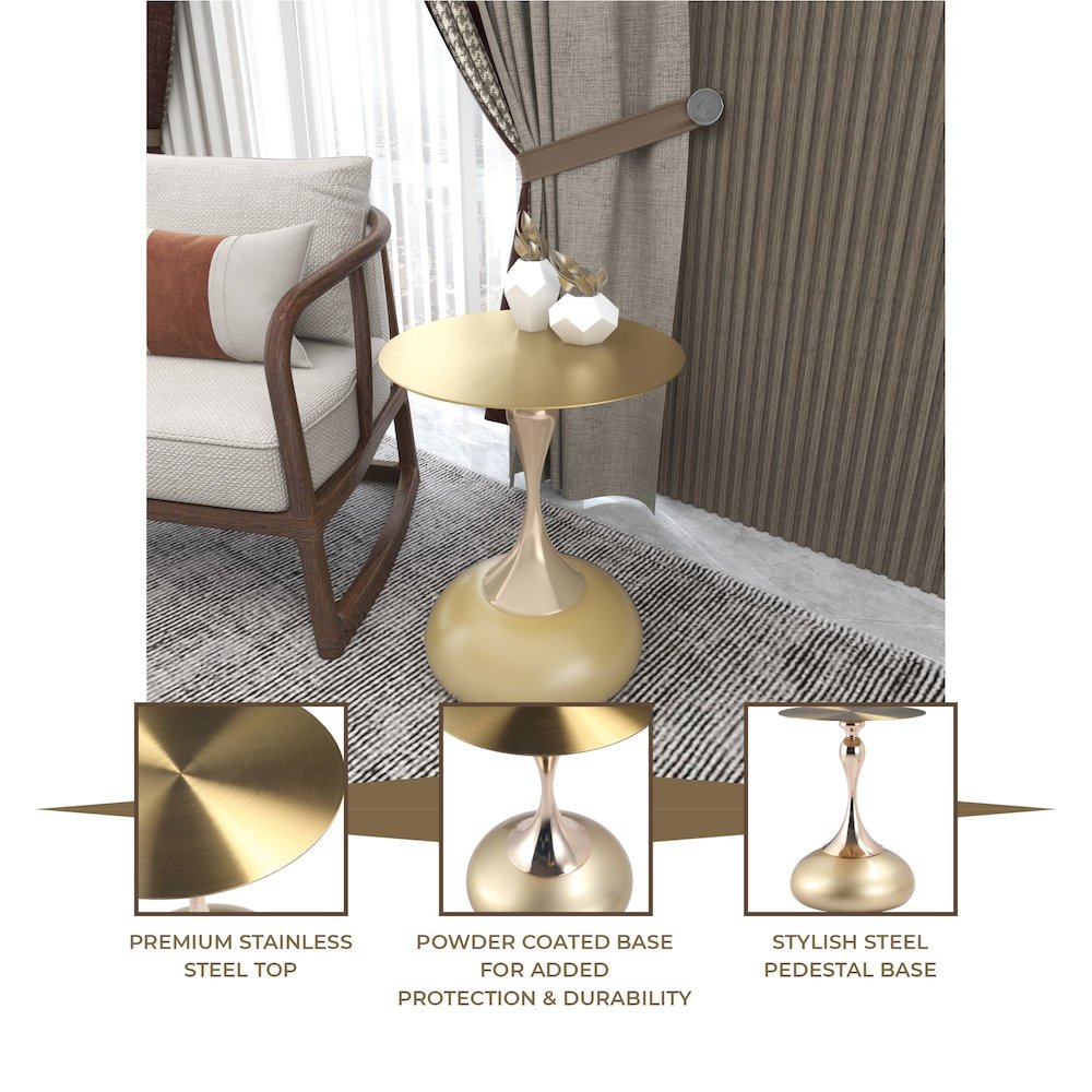 Savoy Collection Modern End Table In Gold With Gold Top. Picture 26