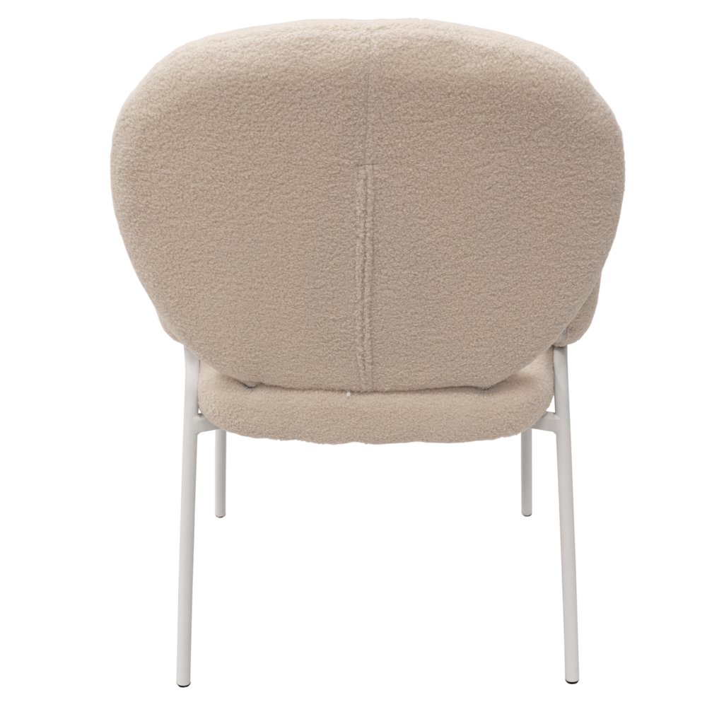 Celestial Series Boucle Dining Arm Chair, White Frame with White Fabric. Picture 6