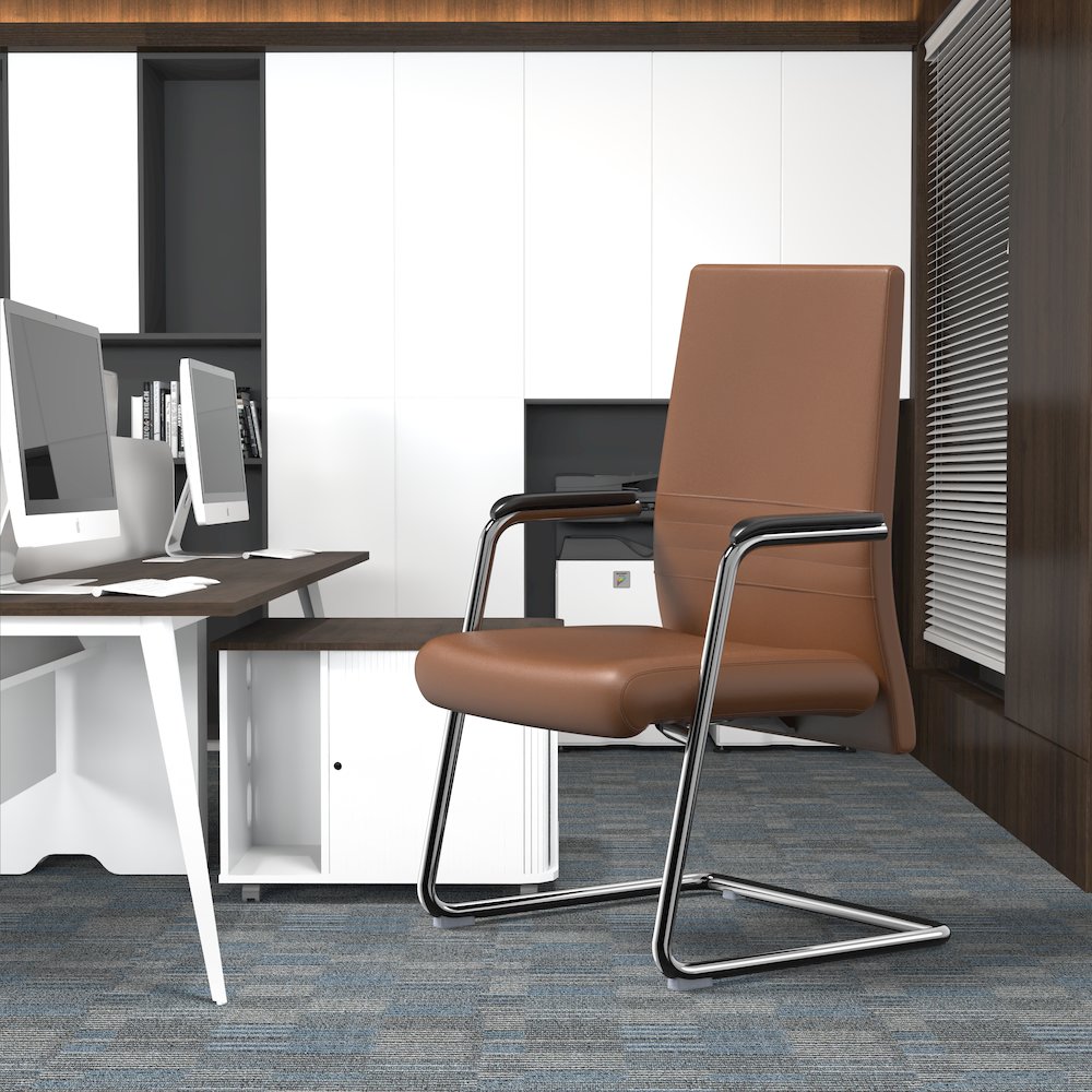 Aleen Series Guest Office Chair In Dark Brown Leather. Picture 19