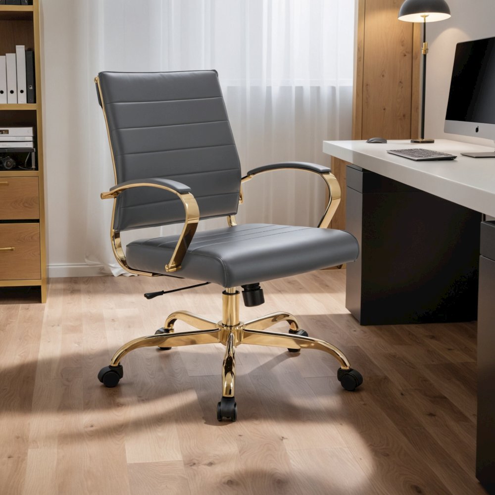 Benmar Home Leather Office Chair With Gold Frame. Picture 17