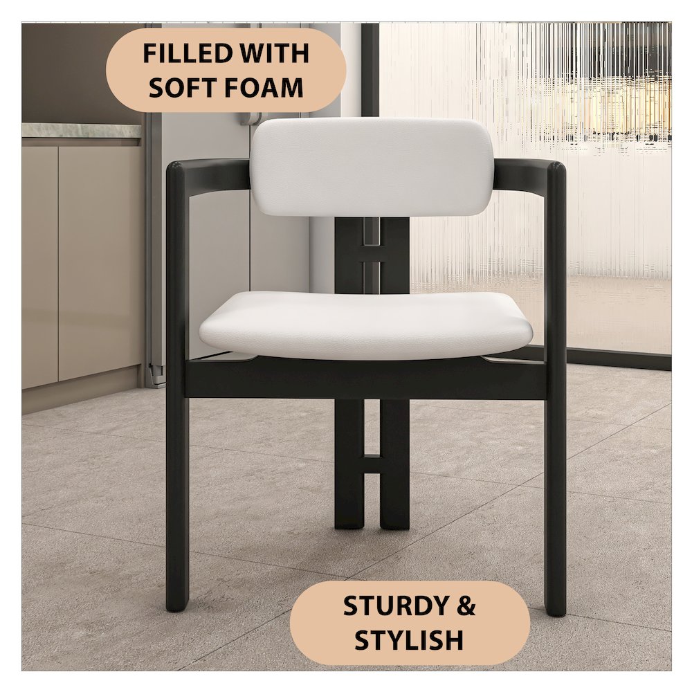 Velo Series Modern Dining Chair in Black Wood with Off White Seat. Picture 3