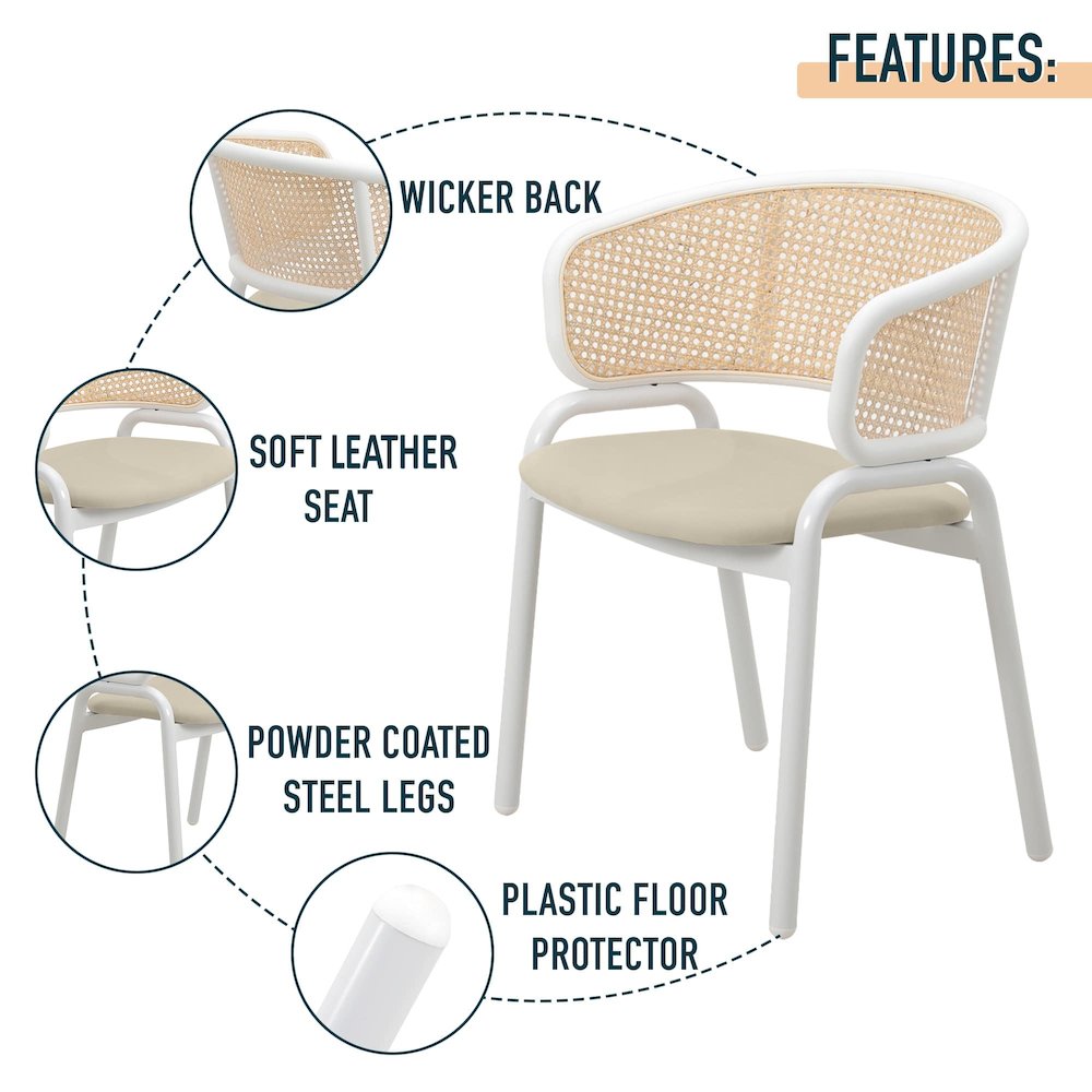 Ervilla - Dining Chair - White frame in Taupe Leather Set of 2. Picture 6