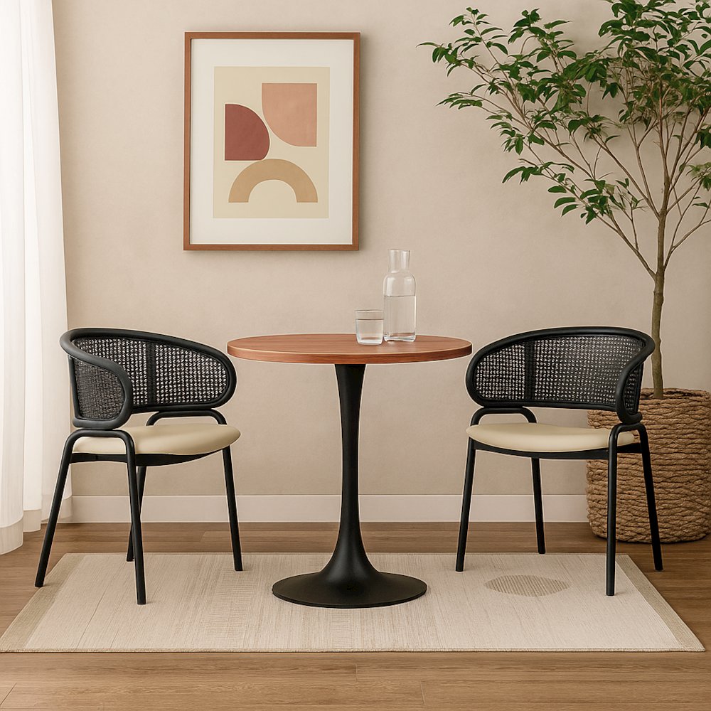 Bristol Dining table, Black Base with 36 Round Cognac Brown MDF top. Picture 5