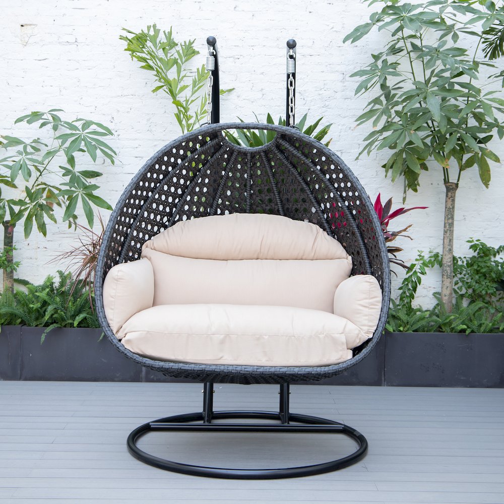 Mendoza Charcoal Wicker Hanging 2 person Egg Swing Chair. Picture 4