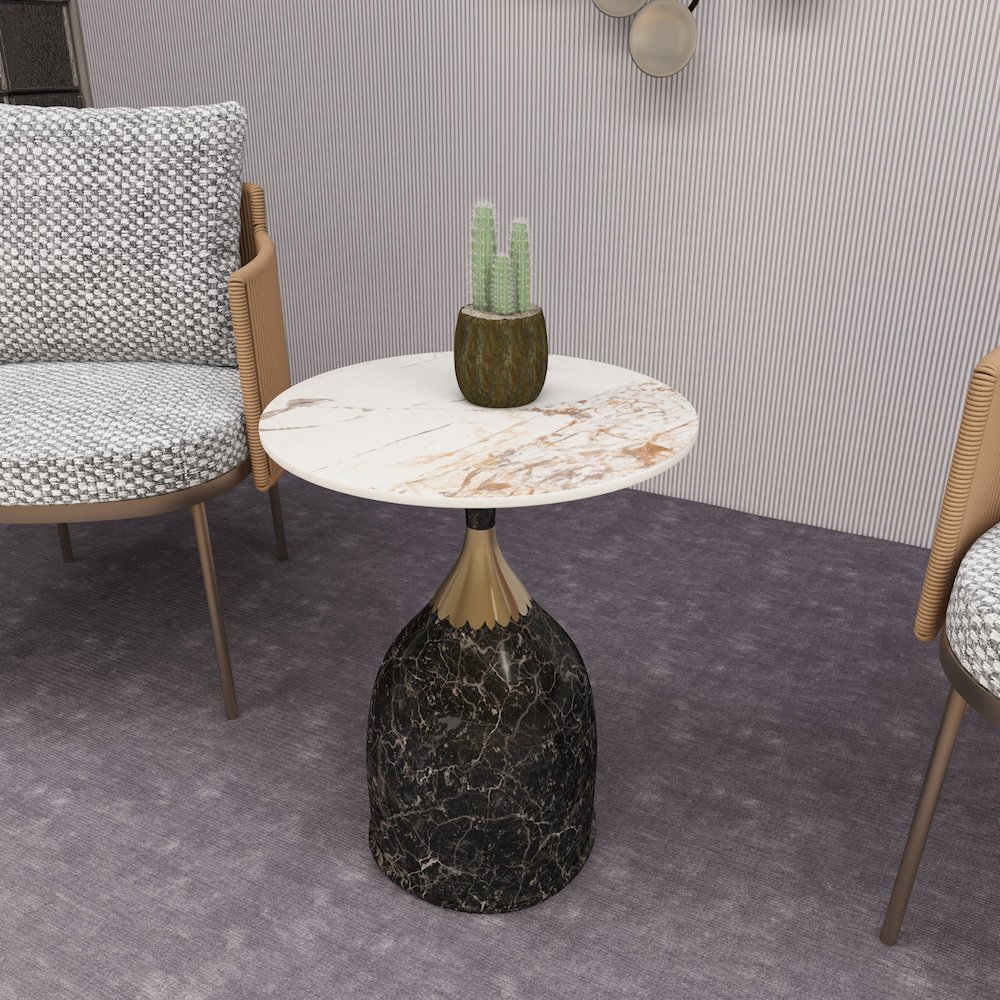Oslo Collection Modern End Table In Marbled Brown. Picture 53
