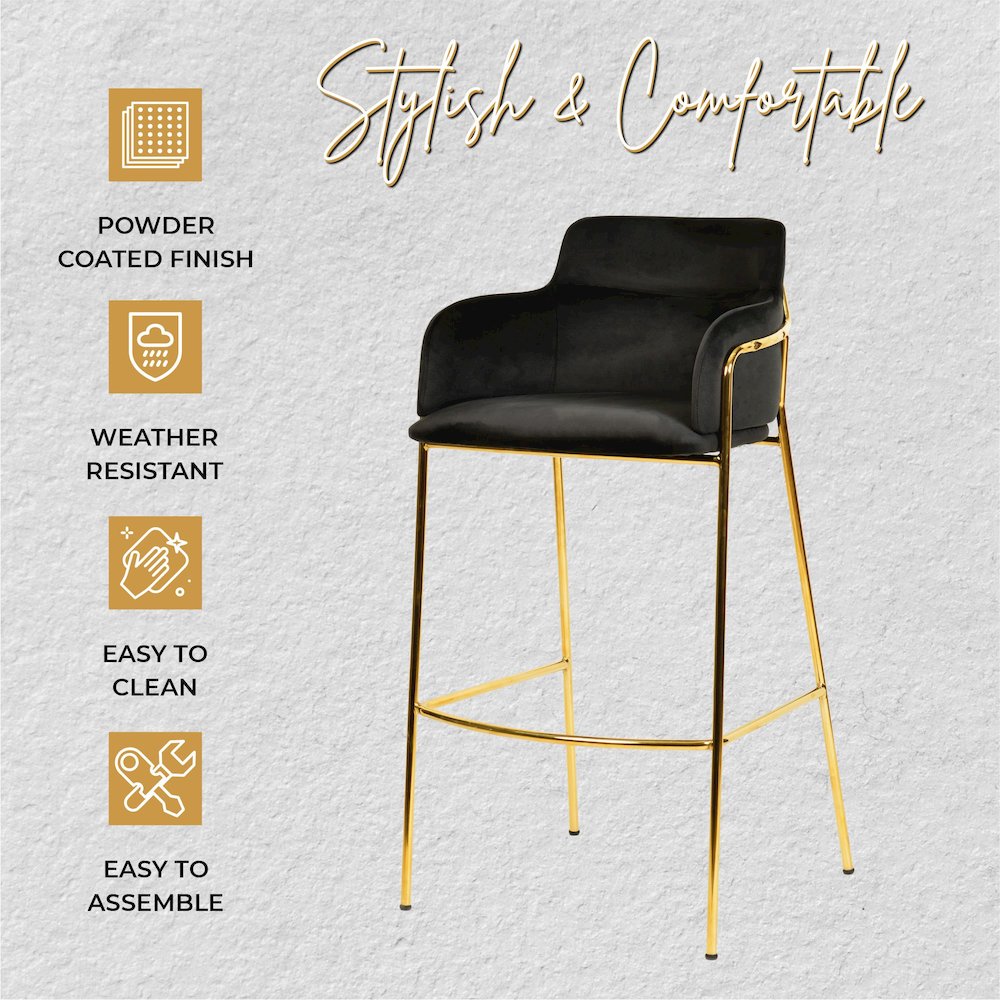 Axis Collection Modern Gold Bar height Chair in Black. Picture 8