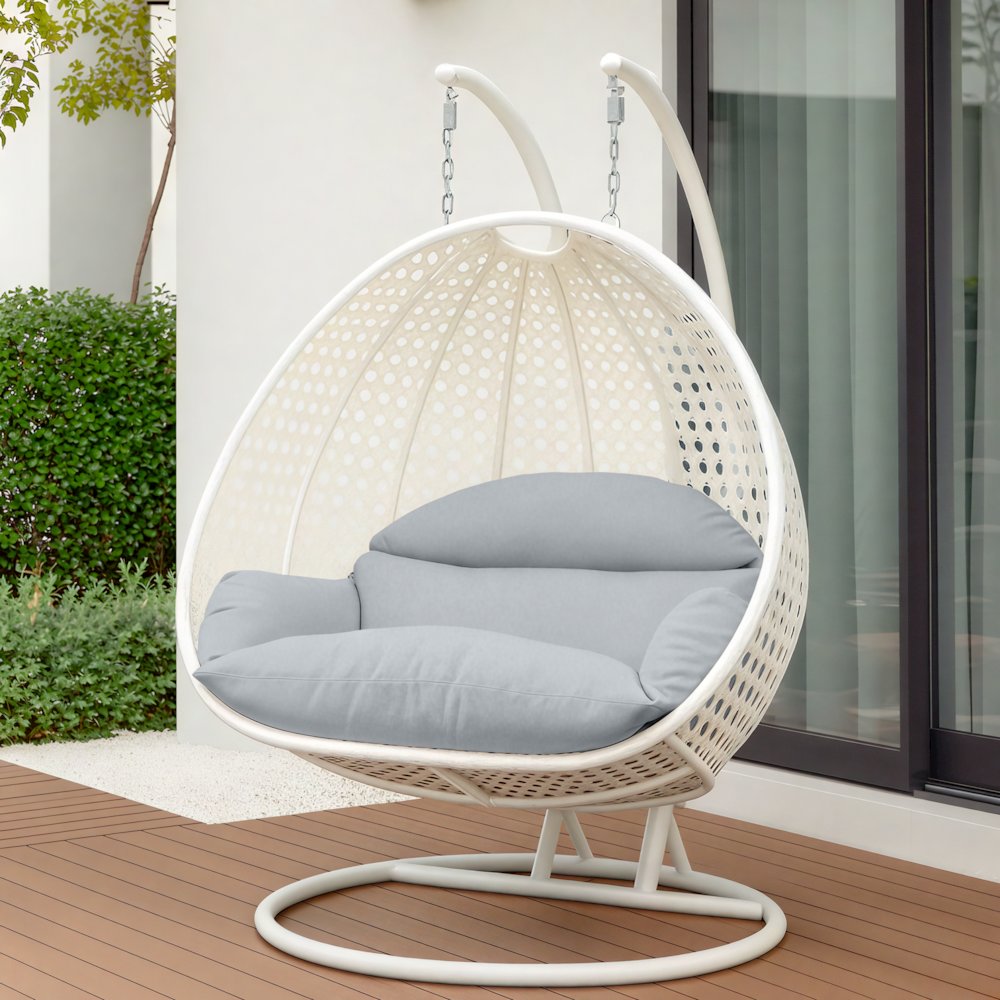 White Wicker Hanging 2 person Egg Swing Chair. Picture 11