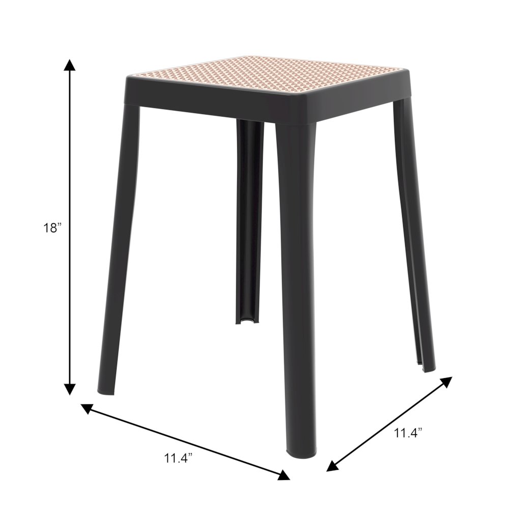 Tresse Series Stackable Poly Stool With Wicker Top 12 in Black. Picture 16