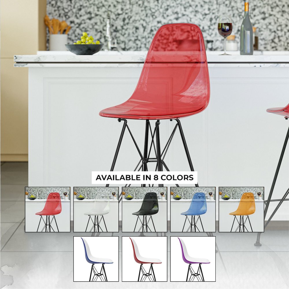Modern Acrylic Bar stool Cresco Collection Black Base with Trans Red seat. Picture 33