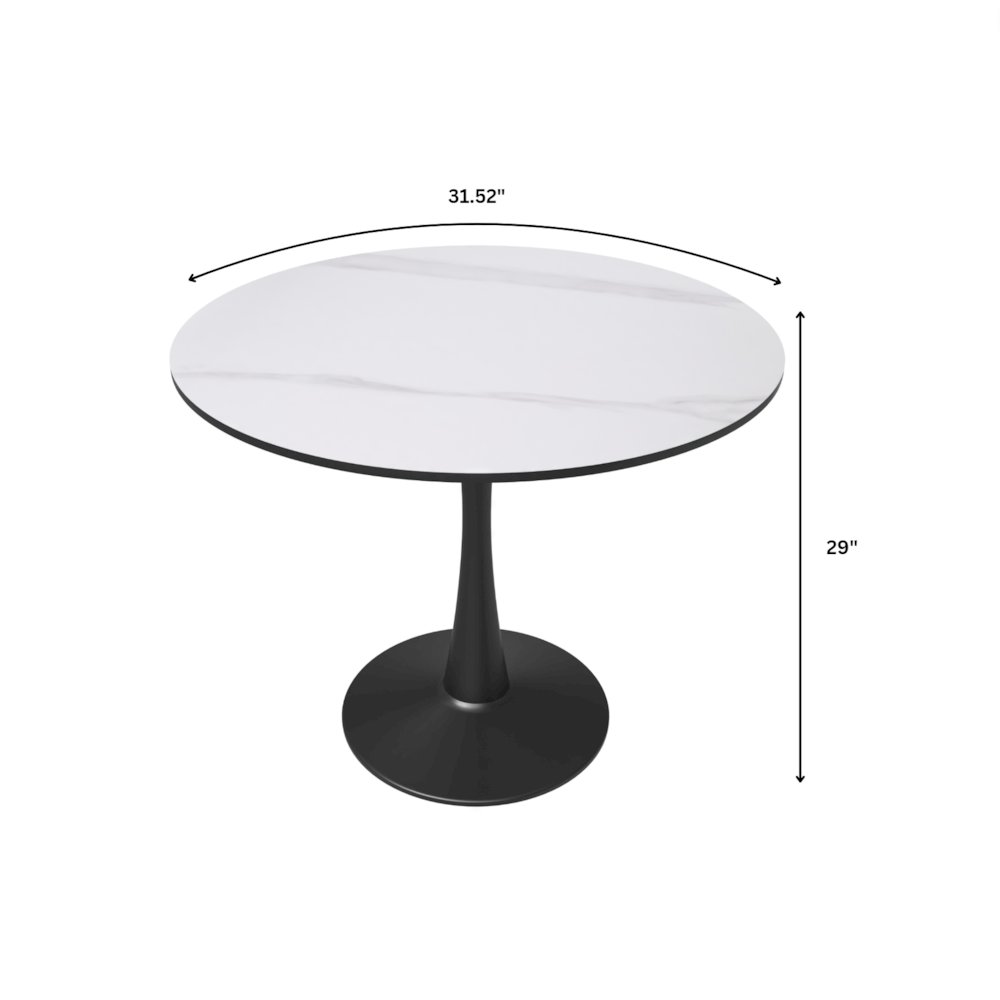 Bristol 31" round dining table Black base with White Sintered stone Top. Picture 19