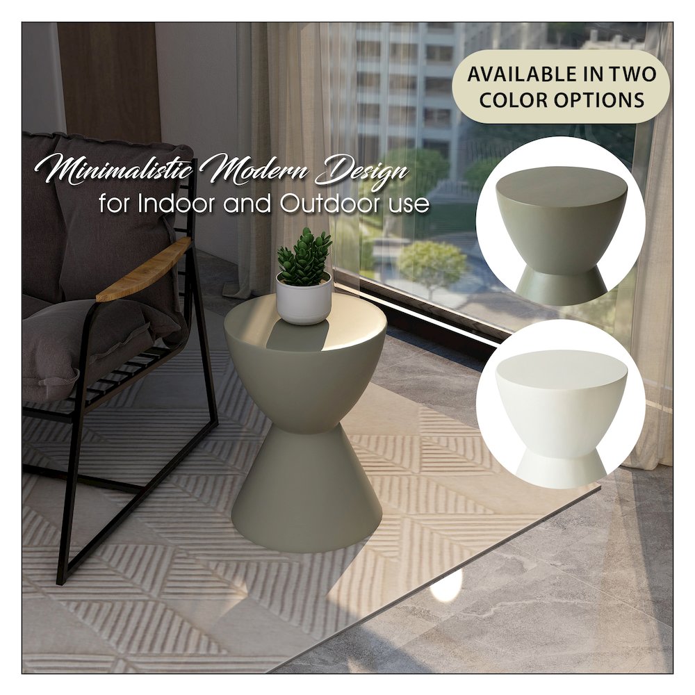 Loft Collection Fiberglass Outdoor Side Table in Moss Grey. Picture 9