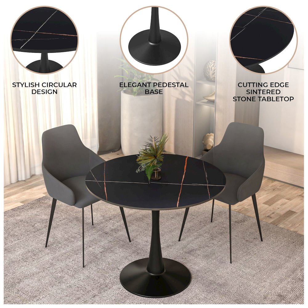 Bristol 31" round dining table Black base with Black Sintered stone Top. Picture 23