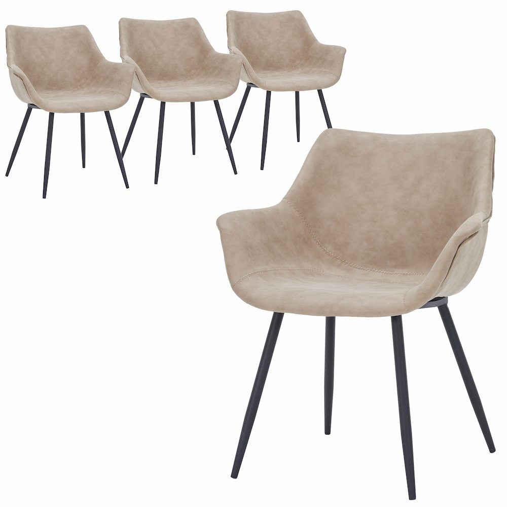 Markley Modern Leather Dining Arm Chair Set of 4 in Taupe. Picture 8