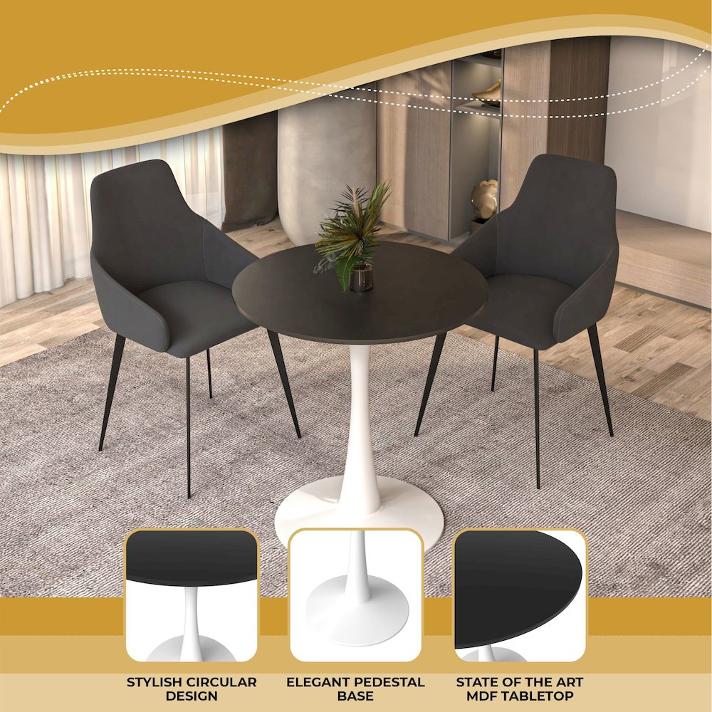 Leisyremod Bristol 27" Round Dining Table White base with Black top. Picture 11