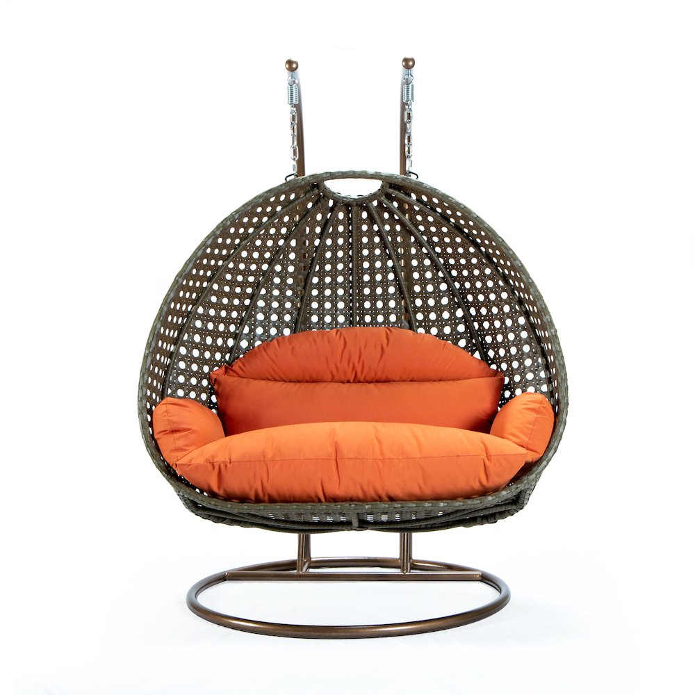 Beige Wicker Hanging 2 person Egg Swing Chair. Picture 4
