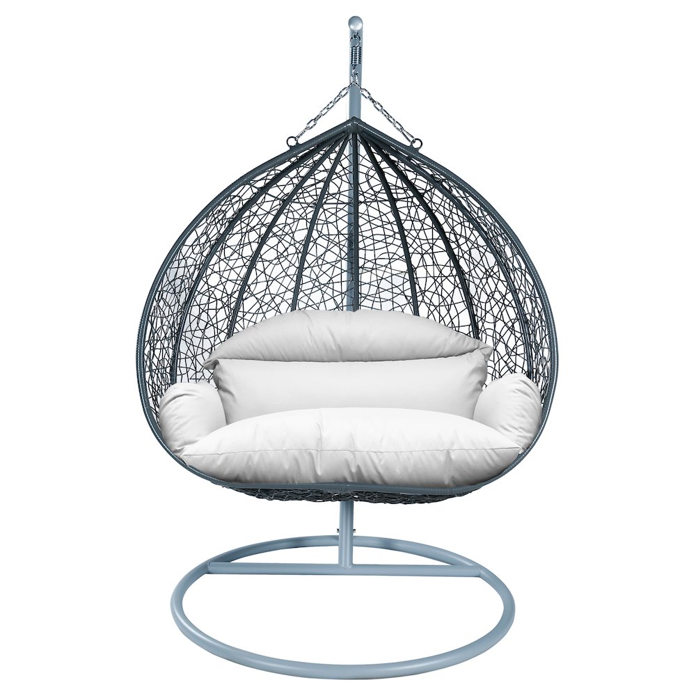 Recluse Collection Modern Outdoor Swing Chair Grey Frame with ES57 White Cushion. Picture 4