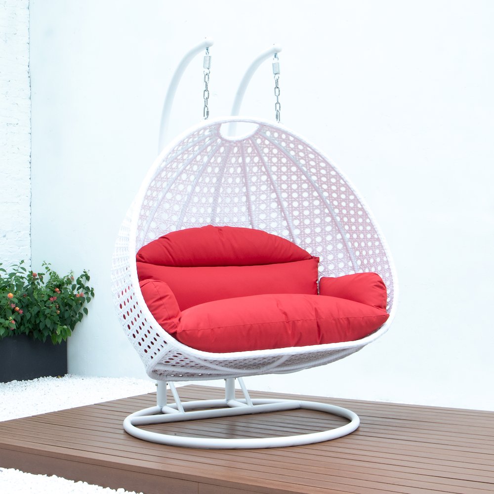 White Wicker Hanging 2 person Egg Swing Chair. Picture 3