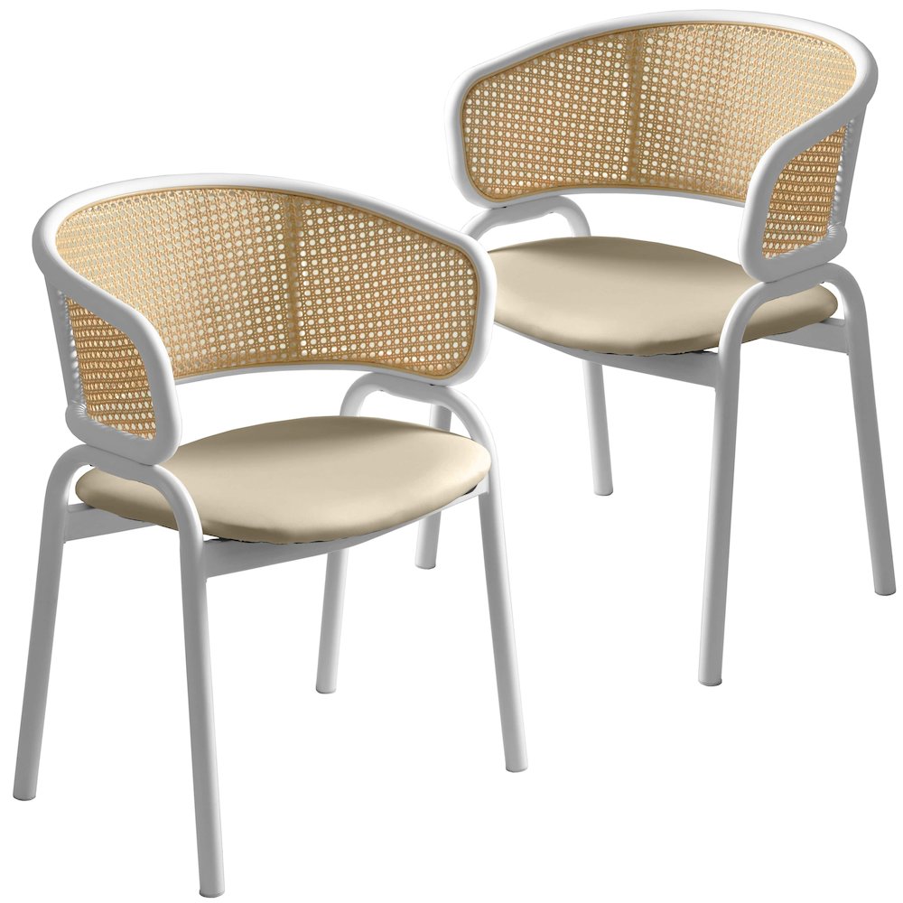 Ervilla - Dining Chair - White frame in Taupe Leather Set of 2. Picture 2