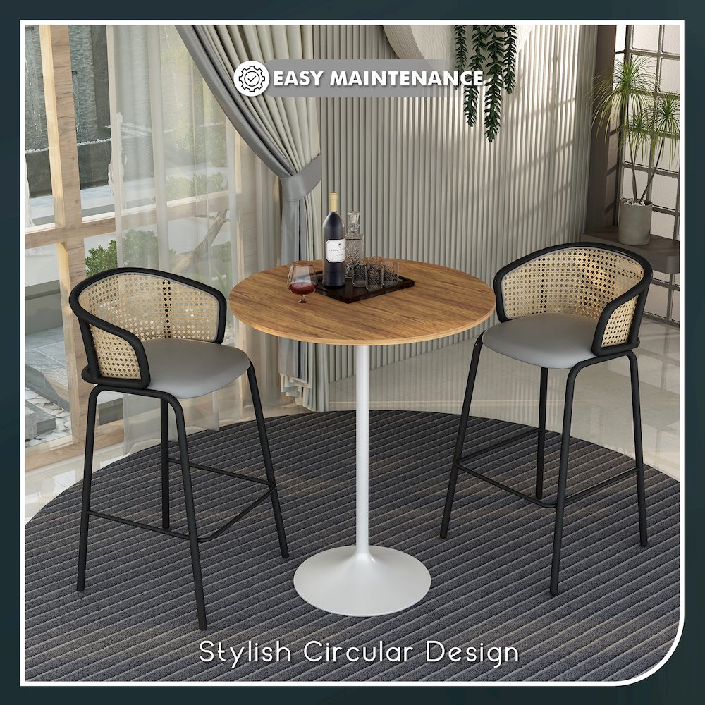 Bar Height Table White Base with 36" Round Cognac Brown MDF Top. Picture 7