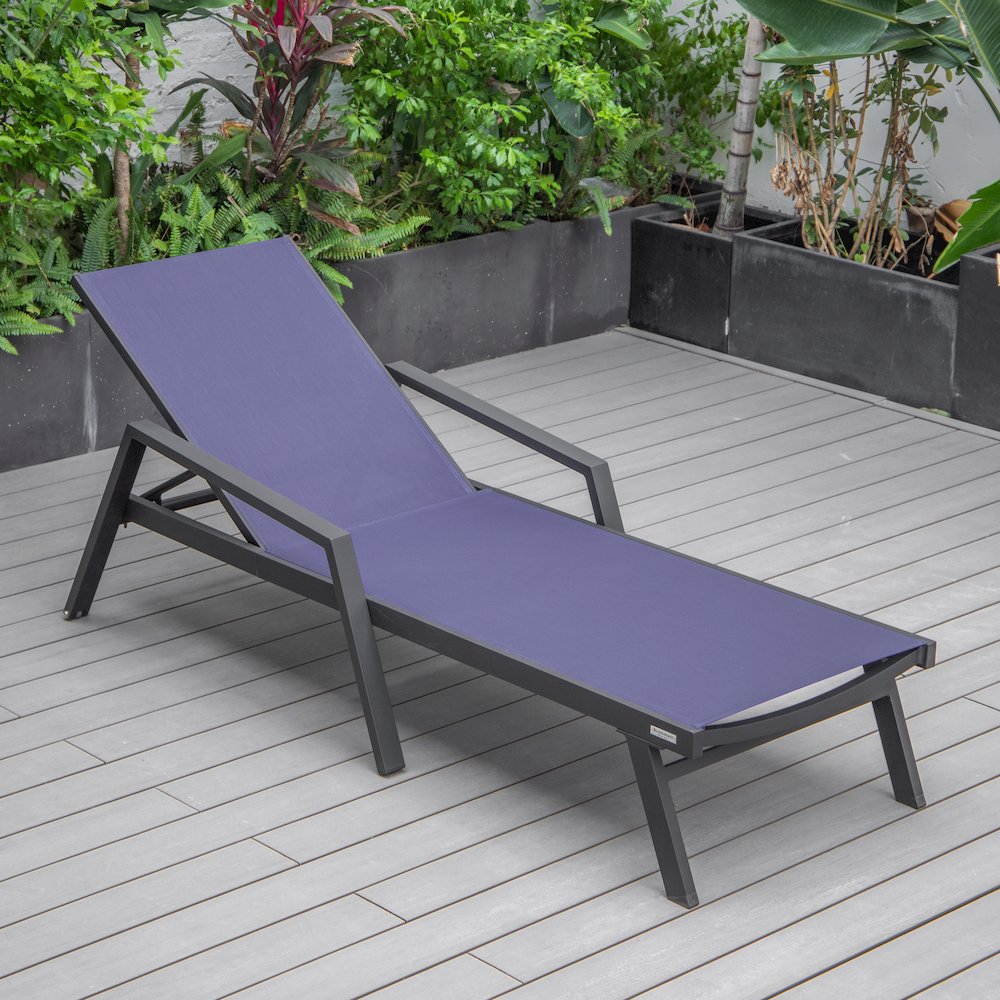 Marlin Patio Chaise Lounge Chair With Armrests in Black Aluminum Frame. Picture 8